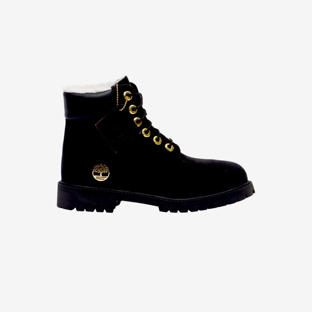 Black and gold Timberland boots